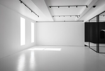 A large empty room with large windows in it.