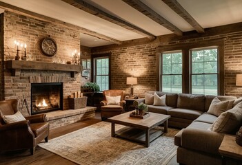A living room filled with furniture and a fire place.