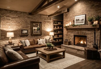 A living room filled with furniture and a fire place.