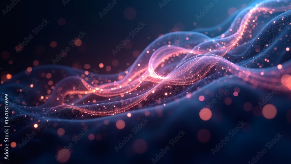 Aufkleber abstract artistic of futuristic flowing lines and particles. The flowing lines are a blend of pink and orange colors.
