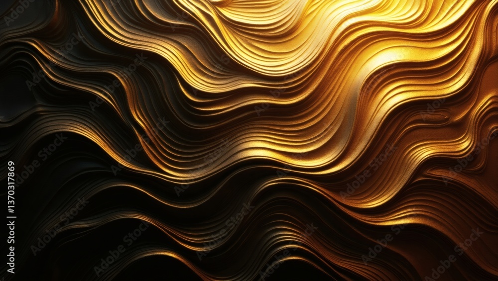 Poster a flowing, golden-colored, abstract design with a wave-like pattern, and texture