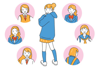 さまざまな女子学生セット