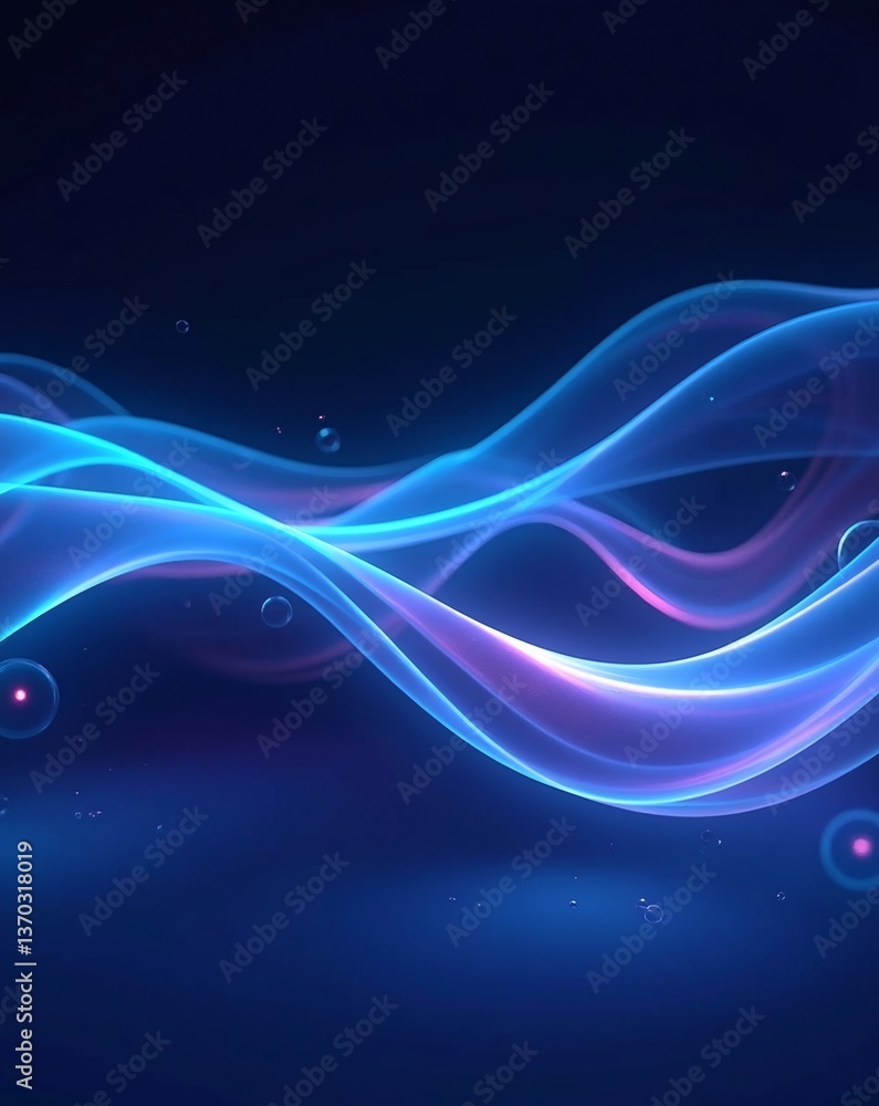 Poster abstract waves in shades of blue and purple create a sense of movement and energy. this image would 