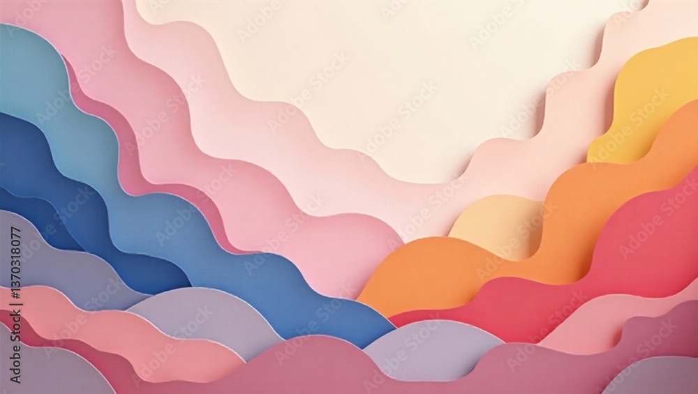 Poster an artistic paper cutout design featuring layers of colorful waves. the composition evokes a sense o