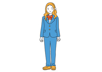 スラックスの制服を着た女子生徒