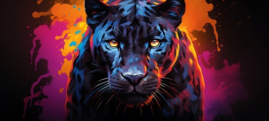 White background with drawings of colorful panther for children, ai generative