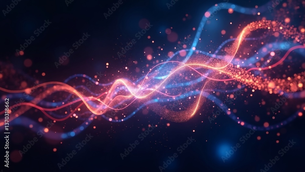 Poster a vivid, abstract visualization of energy waves pulsating. The image is a digital art piece, rich in color and suggesting movement and dynamism. 