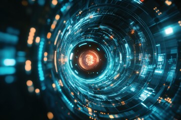 Obraz premium Futuristic digital vortex action cybernetic realm visual art neon environment dynamic perspective kutae concept