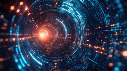 Futuristic digital vortex with pulsing lights abstract concept technology environment close-up view