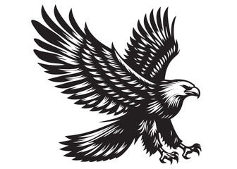 Obraz premium eagle flying logo silhouette vector, eagle logo icon silhouette, bald eagle silhouette, black american eagle flying logo silhouette, flying eagle bird silhouette isolated on white background