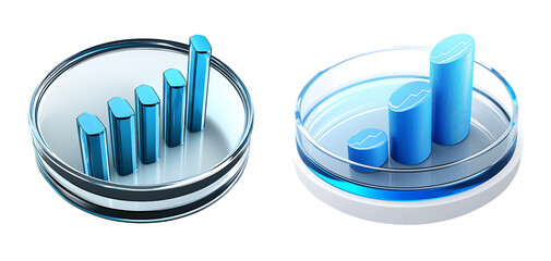 Set of High-resolution 3D Graph icons with a transparent glass effect isolated on a white or transparent background.