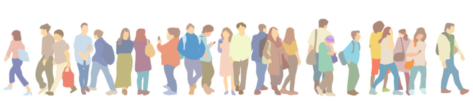 人々が行き交う雑踏のイラスト素材