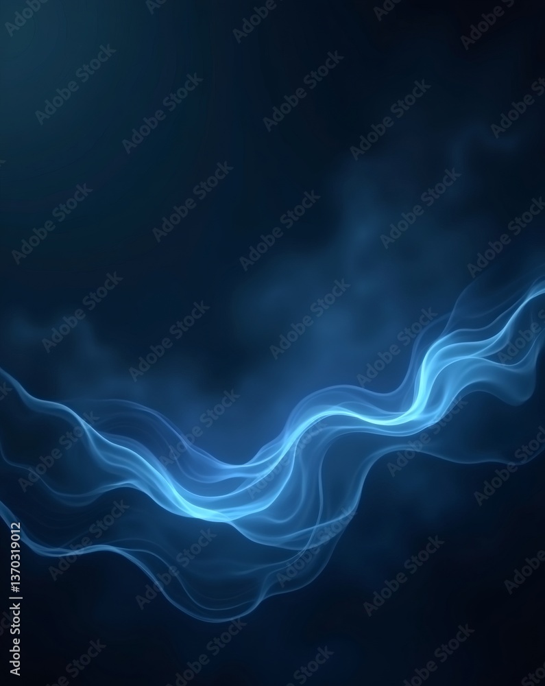 Poster a dynamic abstract design with glowing blue waves and a dark background