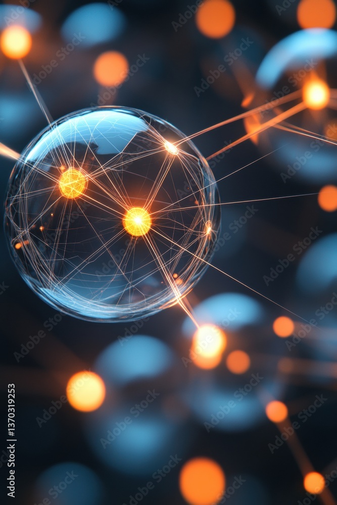 Poster futuristic interconnected wireframe spheres digital realm abstract imagery high-tech environment clo