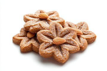 a pile of almond cookies on a white surface