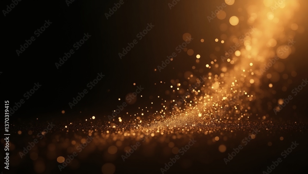 Poster abstract golden glittering bokeh lights on a black background. These lights create a beautiful and enchanting atmosphere, adding a touch of magic