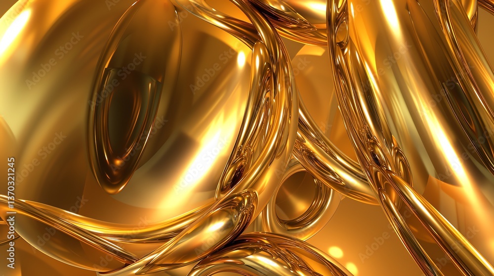 Poster molten gold swirls and twirls in this abstract image. the warm colors and smooth curves create a sen