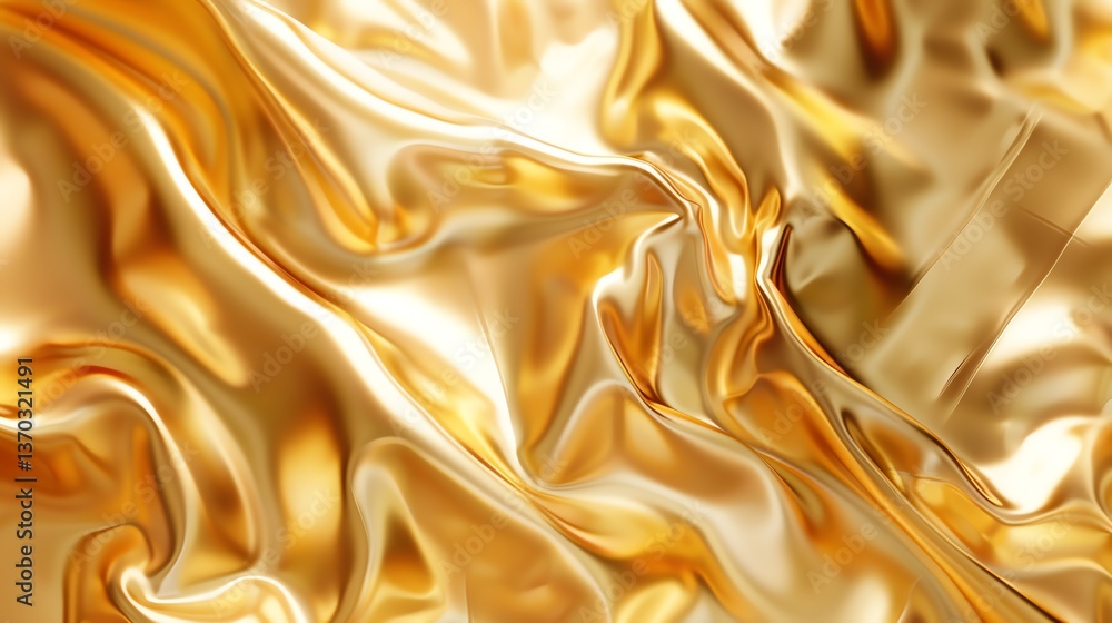 Poster golden fabric with soft folds. 3d rendering.