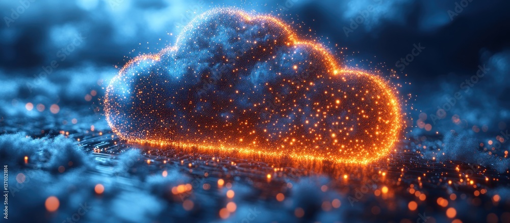 Aufkleber luminous cloud computing: digital realm