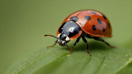 Fototapeta premium Macro Beauty: Ladybug on Leaf