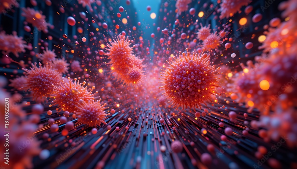 Aufkleber abstract 3d rendering of glowing red particles in a futuristic cityscape