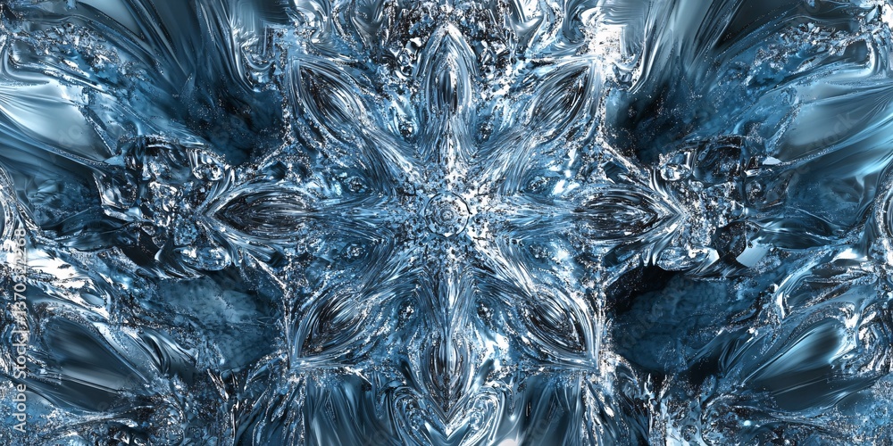 Poster detailed macro shot of a unique and intricate icy snowflake