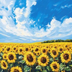 Obraz premium Lush golden sunflowers dancing in the breeze under clear skies