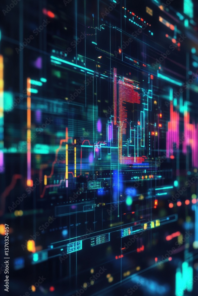 Poster dynamic data visualization with holographic graphs and charts virtual environment technology insight