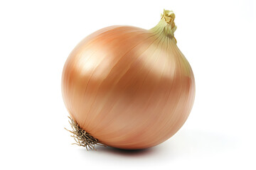 Fresh whole yellow onion isolated on white background highlighting its layers and culinary uses.