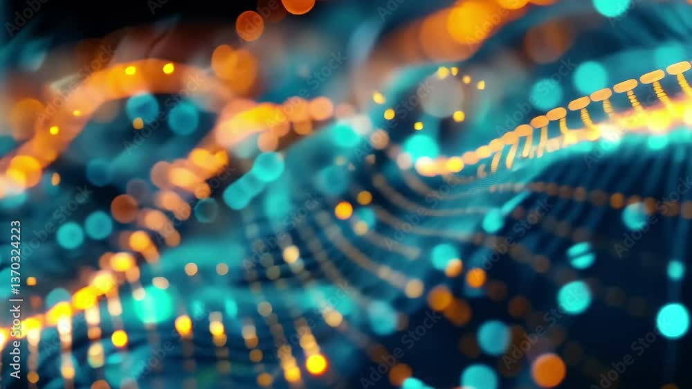Aufkleber colorful digital waves of blue and orange lights move fluidly, creating a captivating abstract displ