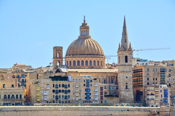 Panorama of the capital of Malta, Valletta, a historic city with a distinctive church 