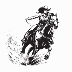 Naklejka premium Cowgirl Riding a Horse at a Rodeo Image vector isolated on white background.