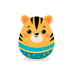 Easter egg. Cute tiger in the shape of Easter egg, cartoon illustration on a white background,
