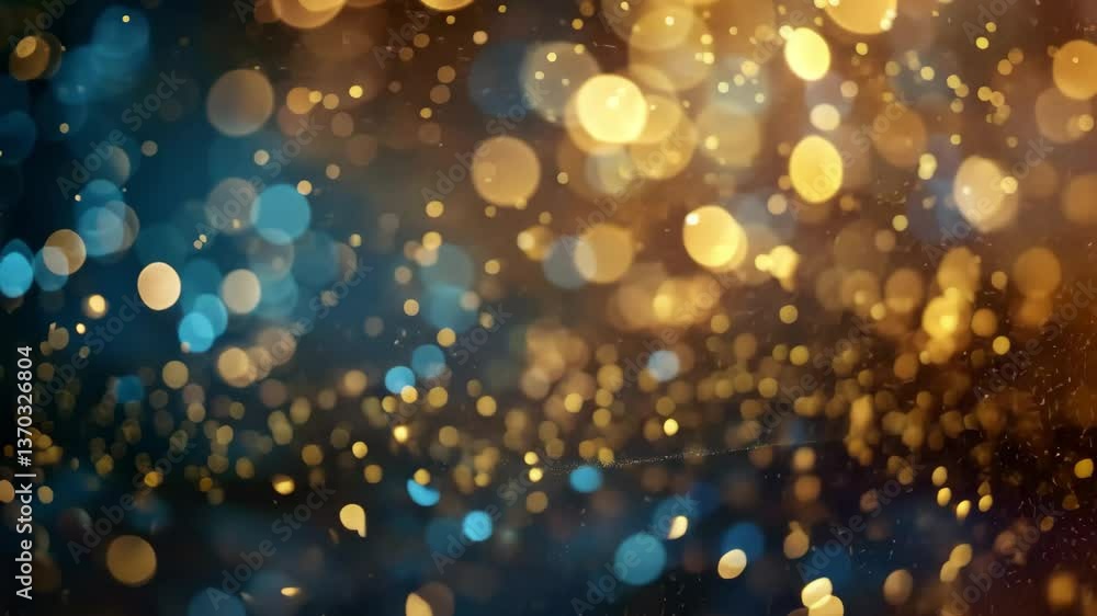 Poster dazzling golden and blue lights scatter across a dark surface, creating a mesmerizing bokeh effect t