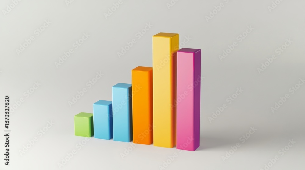 Poster d bar graph using solid primary colors on light gray, neatly aligned data labels, soft shadows, no a