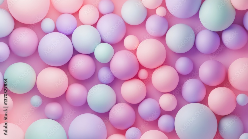 Aufkleber abstract d render of soft gradient spheres in floating layers, smooth pastel transitions in pink, la