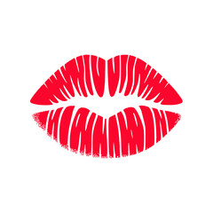 Illustration of red lip print with texture on transparent background