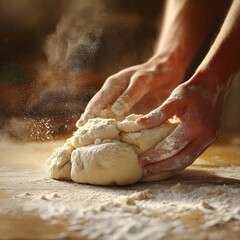 hands kneading dough