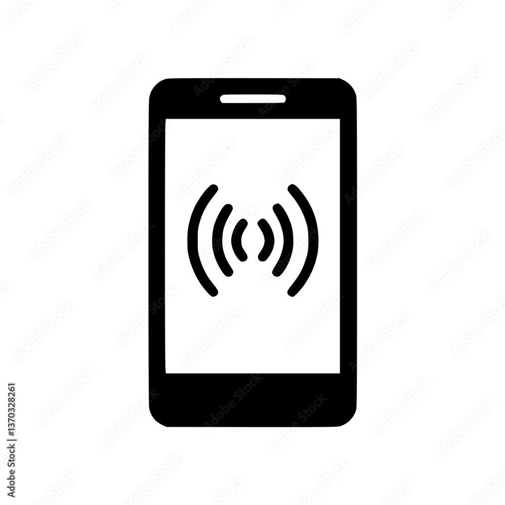 Poster smartphone with sound waves icon in minimalistic style