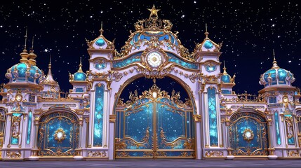 Obraz premium Grand, ornate, celestial gate at night