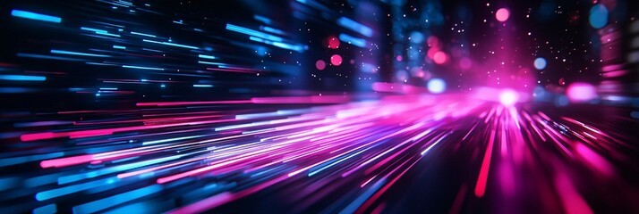 Obraz premium Futuristic neon light trails weaving gracefully in a mesmerizing urban landscape