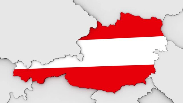 3d rendered animation of Austria on the Europe map with their national flag