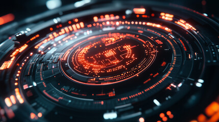 Futuristic spherical dashboard featuring a neural network visualization, with glowing cryptocurrency particles orbiting a 3D globe. The minimalist HUD interface provides a sleek, high-tech display