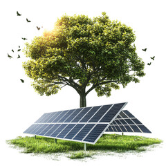 Earth Day renewable energy solutions, solar farms in nature, transparent background