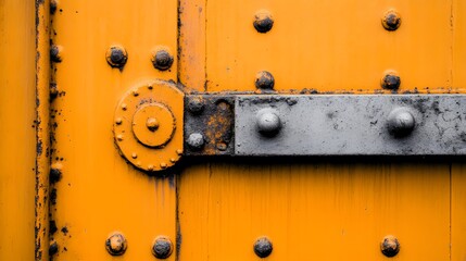 Rusty Orange Metal Texture with Hinge and Rivets