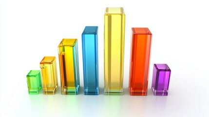 Simple D vertical bar chart with glass-texture columns on a white background, modern and for corporate use