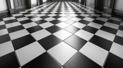Naklejka premium Black and White Checkerboard Floor Interior Design