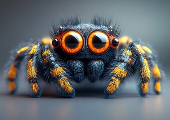 Obraz premium Jumping Spider Close-up on Gray Background