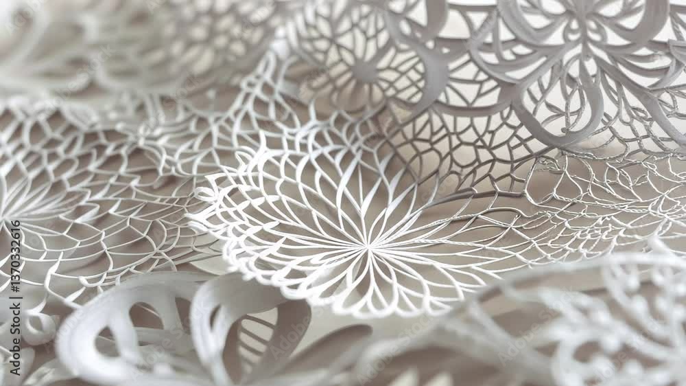 Poster delicate lace-like paper art features intricate floral and geometric patterns, beautifully crafted t