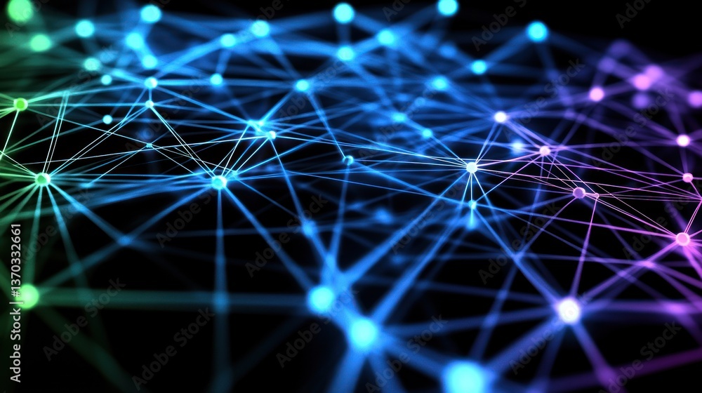 Poster abstract network connections: a vibrant digital illustration of interconnected nodes and lines, symb